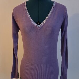 Costa Blanca Lavender V-Neck Sweater with Sequin Detail